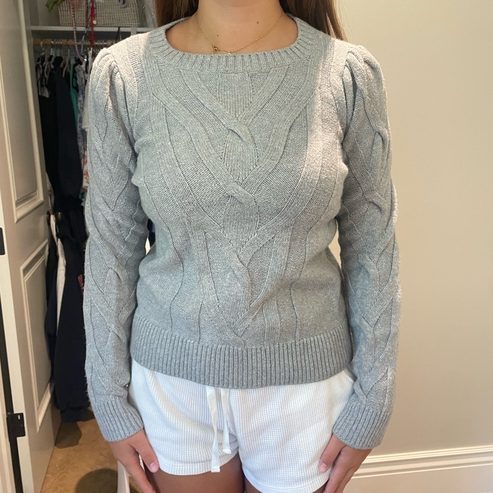 Cece grey cable knit sweater